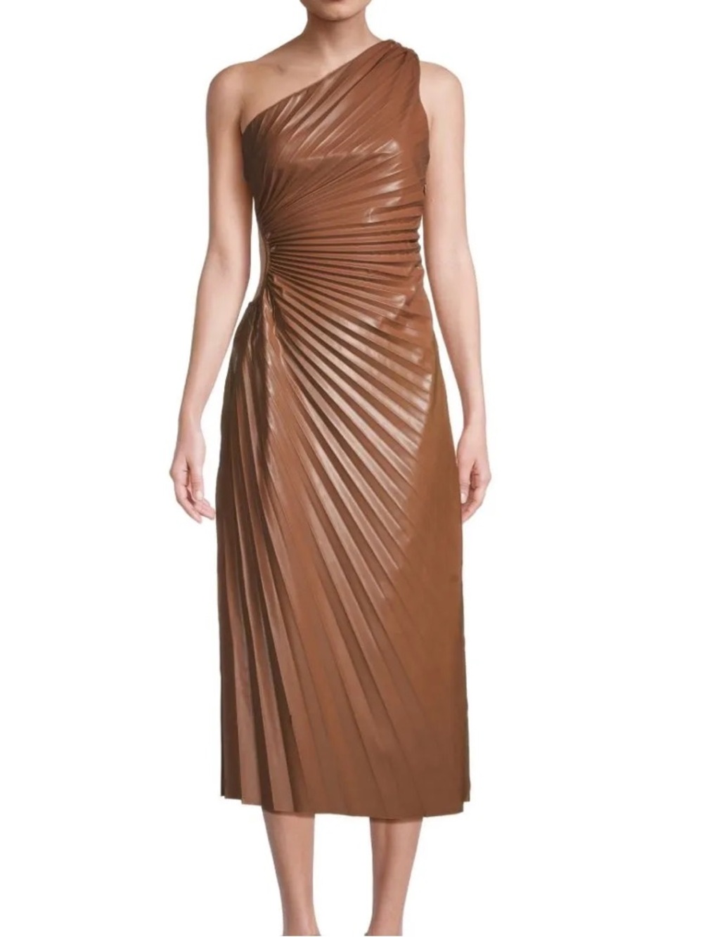 Delfi Collective Faux Leather Pleated Maxi Dress Brown Size Medium